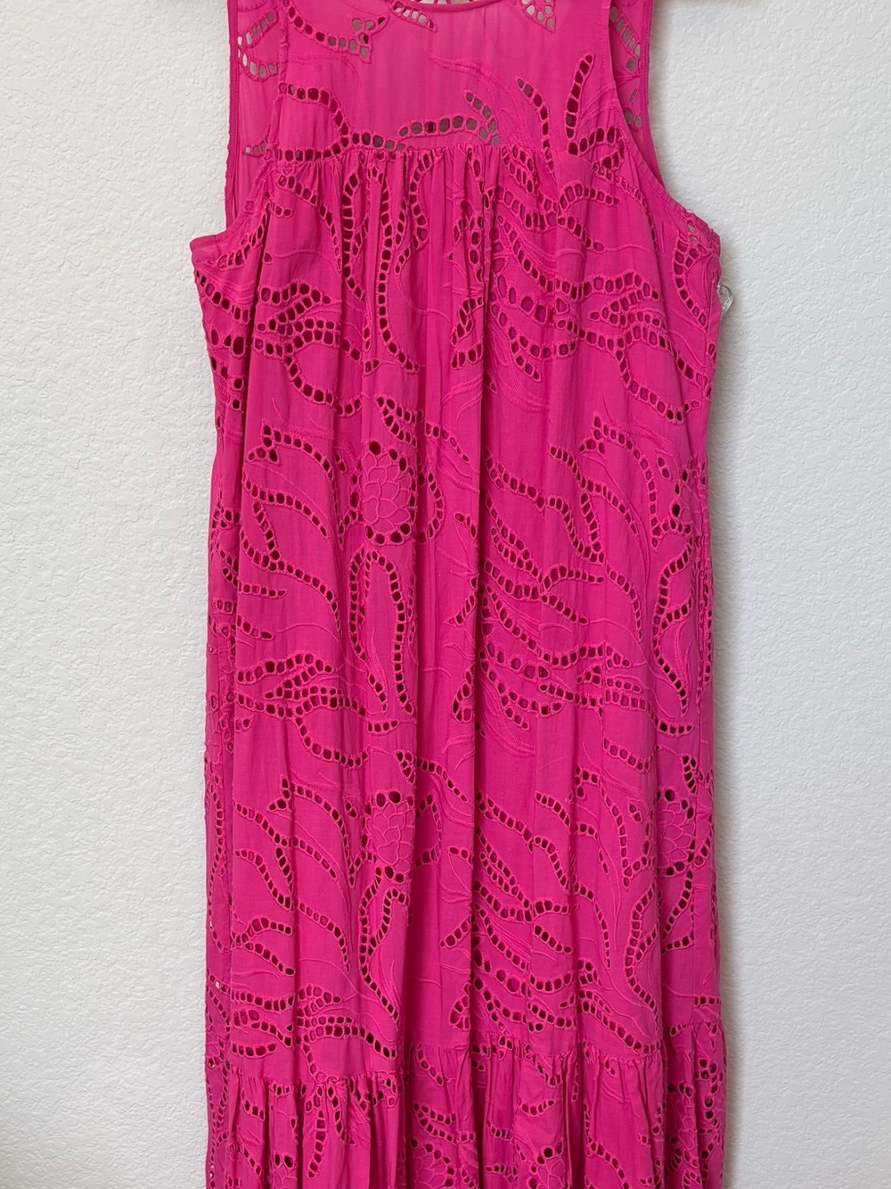 Girls' Bright Pink Eyelet Sleeveless Summer Dress
